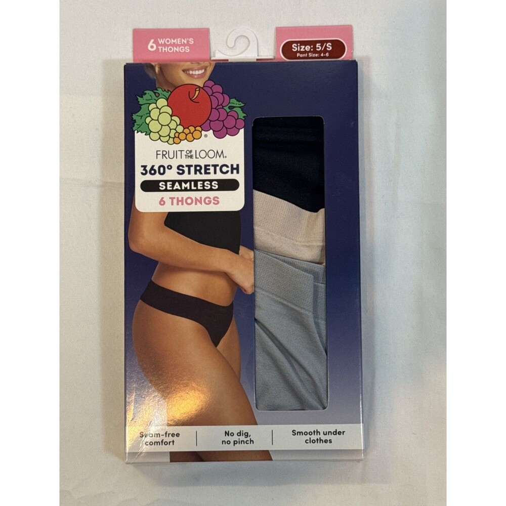 Fruit of the Loom Women's Size 5/S Thong Underwear Assorted Color 6 Pack